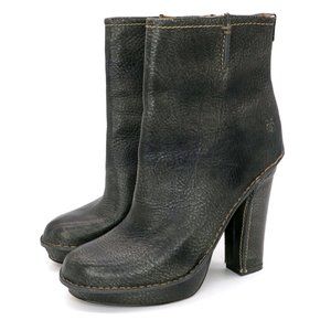 Frye Victoria Ankle Heeled Leather Boots Dark Gray Side Zip 77476 Women's 8M